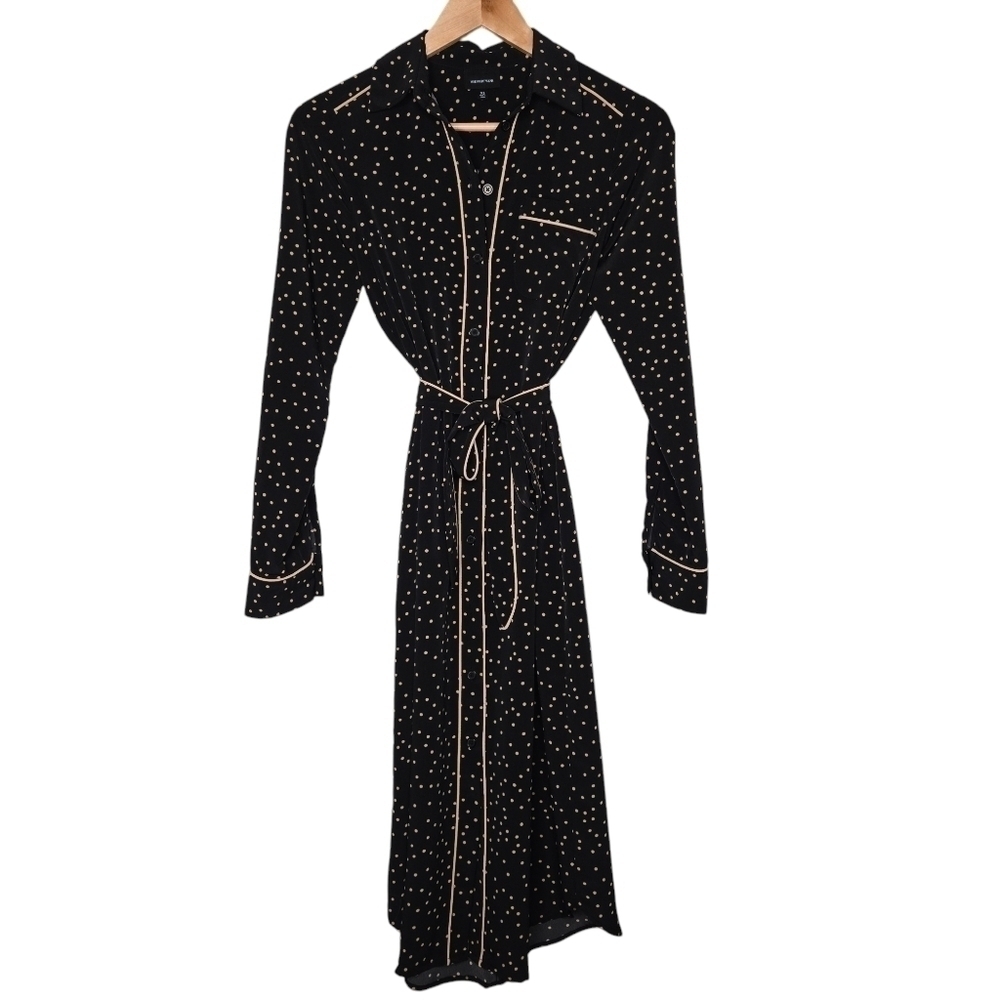 Who What Wear Womens Black Tan Polka Dot Button Up Belted Shirt Dress Size XS